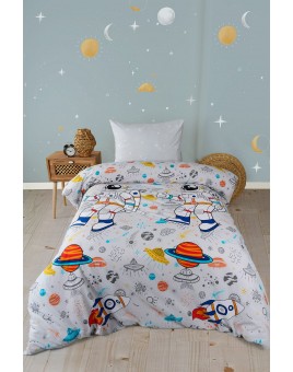 ETEHOMETEX Tek Kişilik Ranforce Pamuklu Lastikli Çarşaflı Nevresim Takımı ASTRANOT 8696474232044